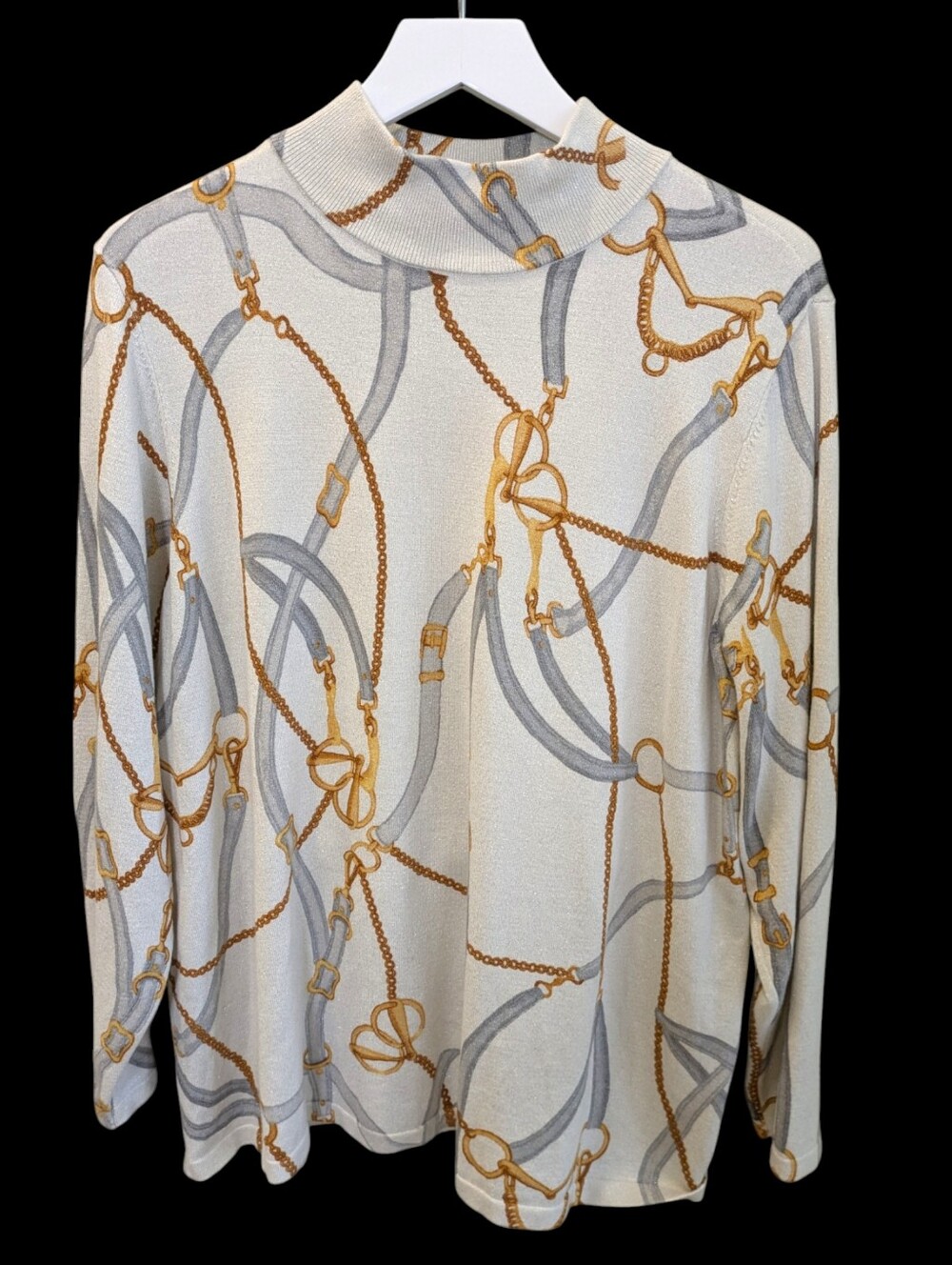 Chico's Shimmer Mockneck Pullover Sweater Size 4 XXL Equestrian Metallic Knit
